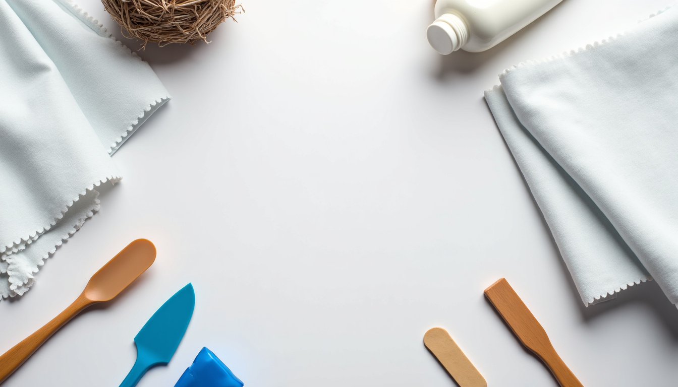 Ensemble de matériel pour la réparation d’un ciel de toit: tube de colle, spatule, tissu neuf, pinces et grattoir en plastique