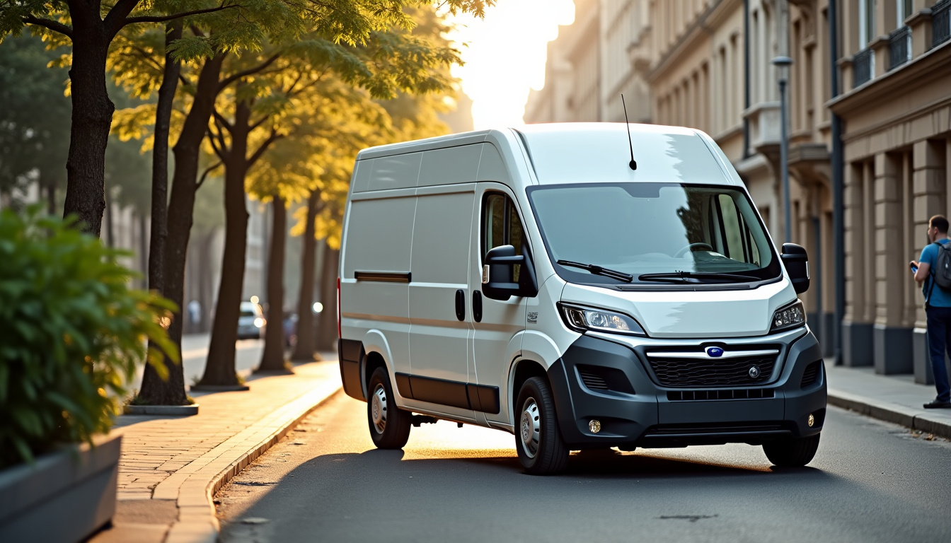 Camionnette utilitaire électrique de France Cars stationnée dans une rue urbaine