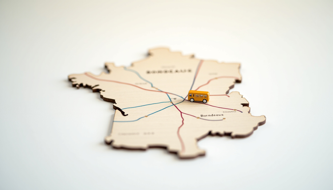 Cartographie des lignes de cars régionales en Gironde avec Bordeaux comme point central