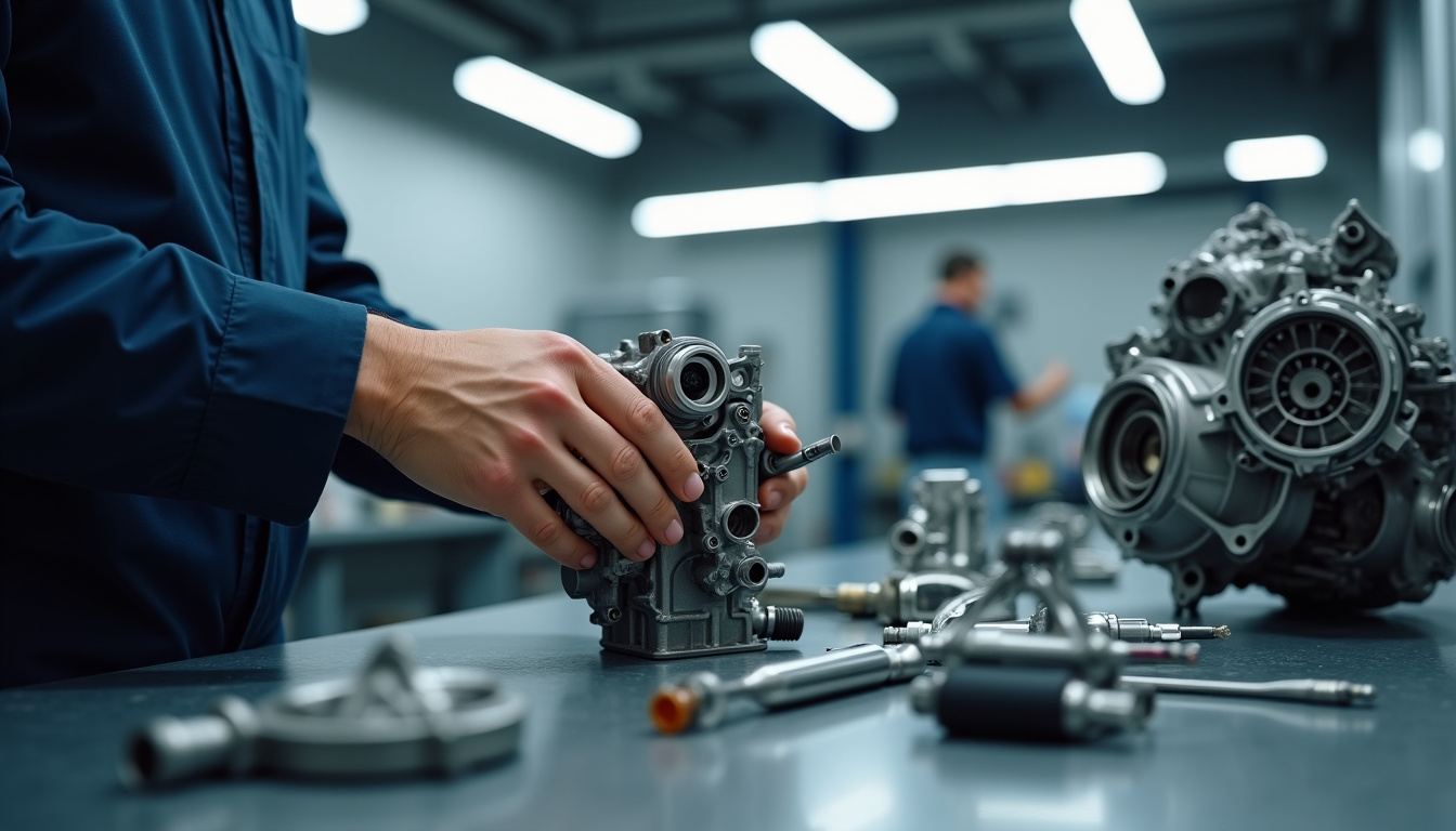 Inspection de pièces détachées Honda sur un moteur de moto en atelier