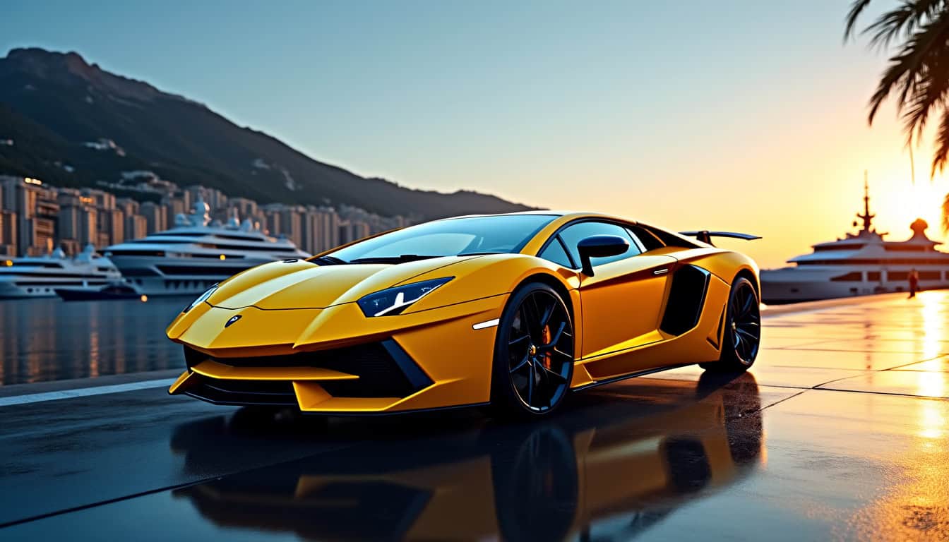 Lamborghini Aventador S jaune mat de GMK en exposition à Monaco