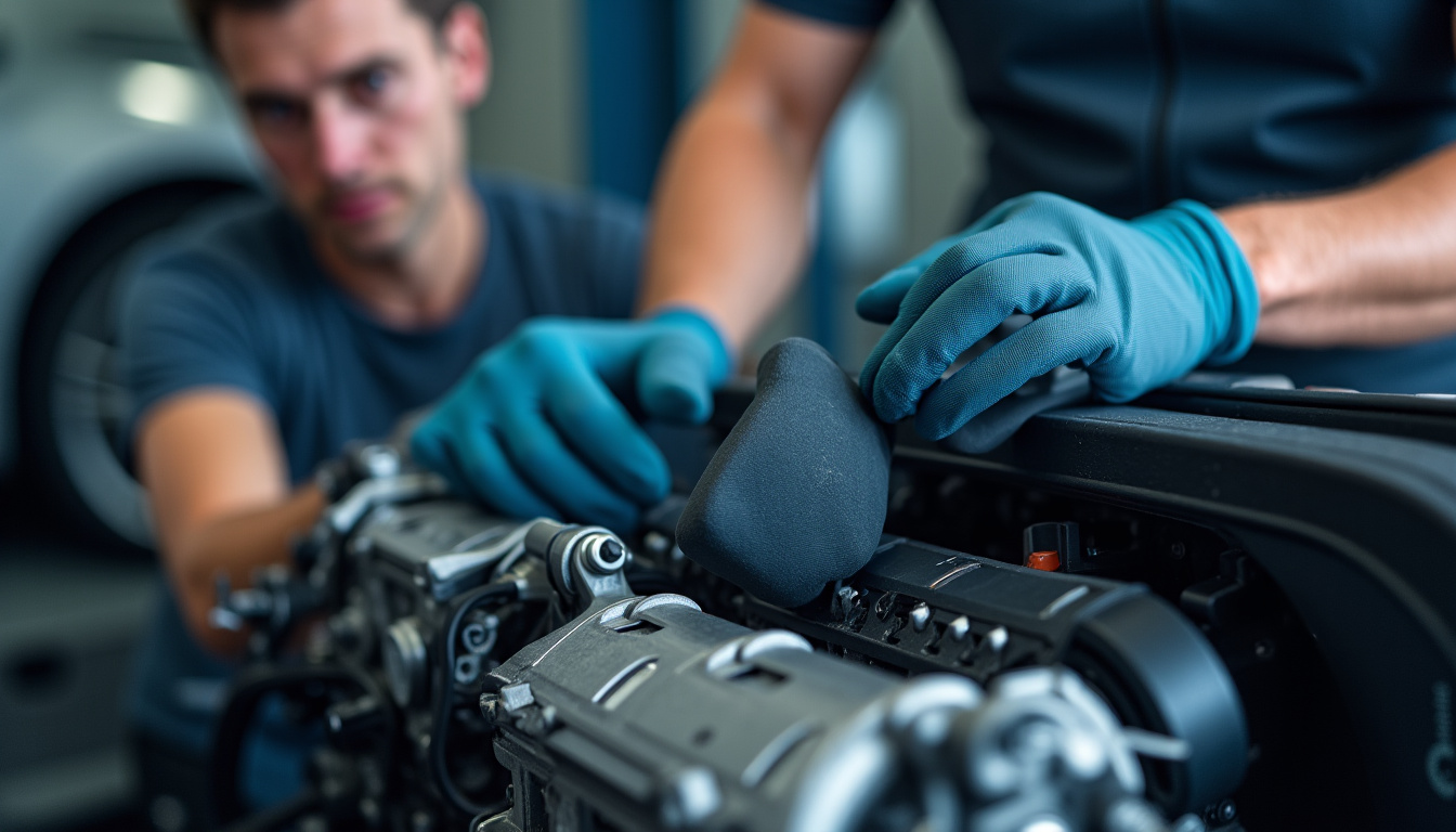 Technicien en train de réaliser une vidange sur un moteur 1.6 PureTech 180, en vérifiant le niveau d