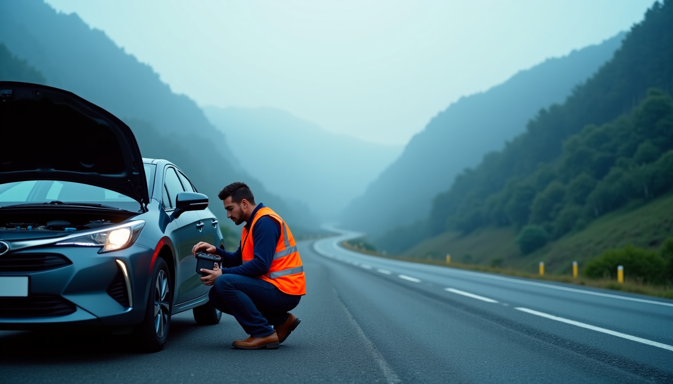 Technicien en train de vérifier la batterie d