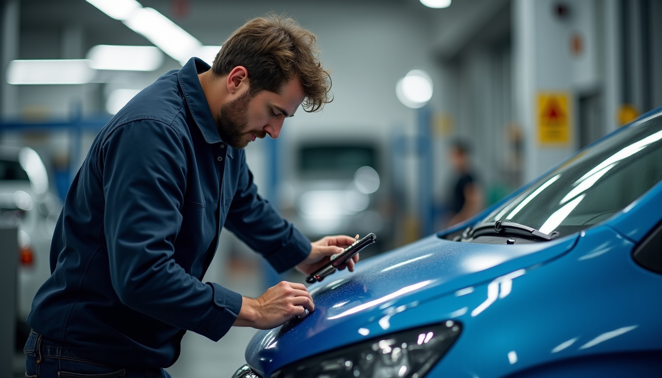 Un mécanicien inspecte une voiture d