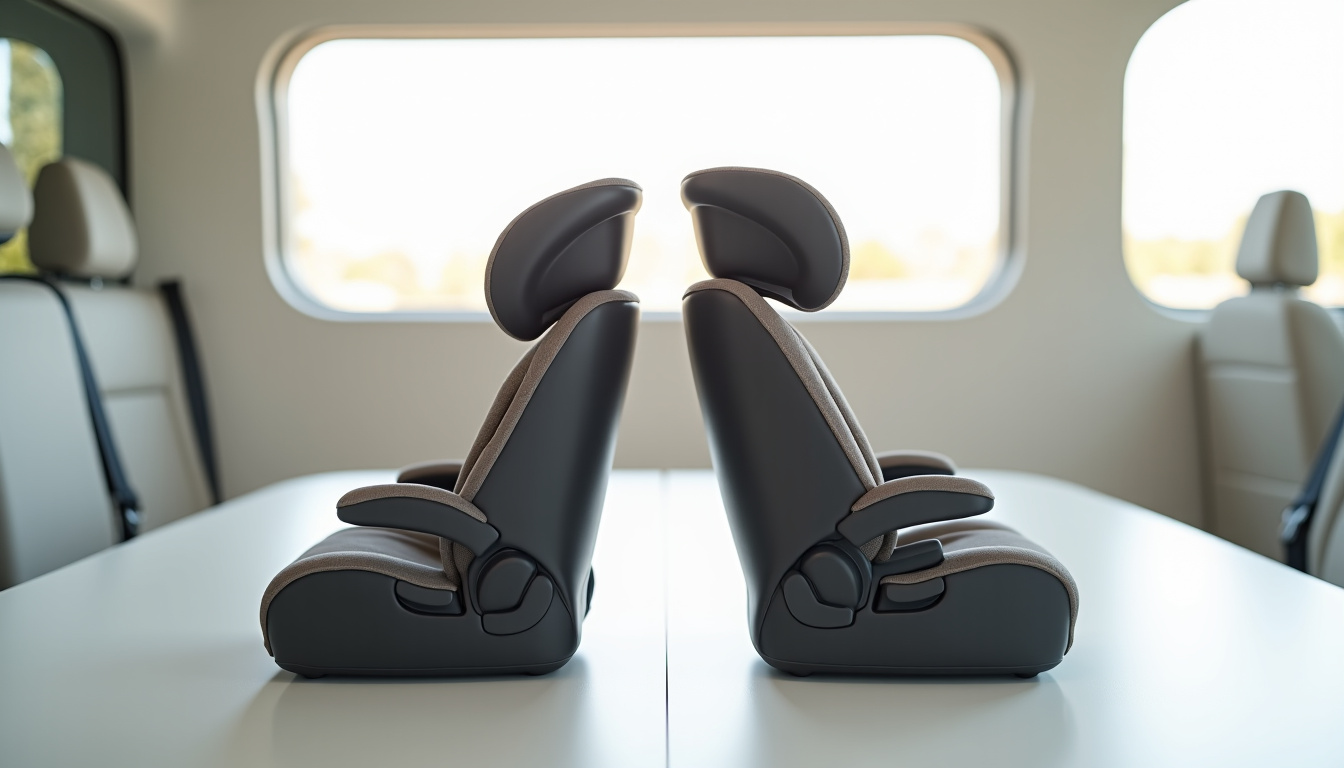 Comparaison visuelle entre un rehausseur avec dossier et un rehausseur sans dossier, montrant les différences de taille, de protection et de positionnement de la ceinture