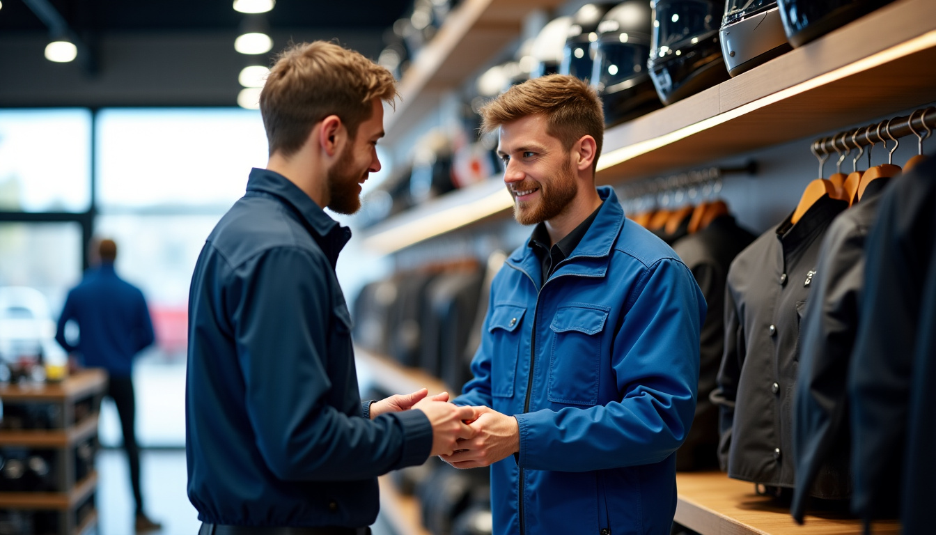Conseiller Motoblouz en train d’aider un client dans le magasin de Seclin