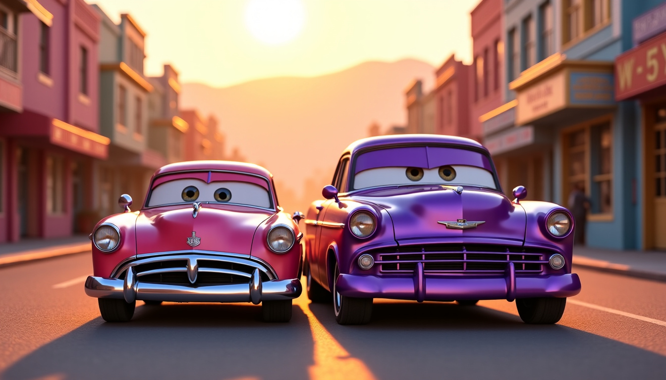 Flo et Ramone ensemble dans la ville de Radiator Springs