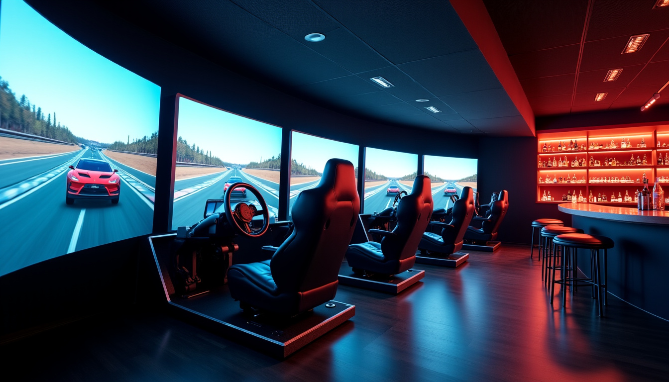 Intérieur de la Racebox à Saint-Maximin avec simulateurs et espace bar