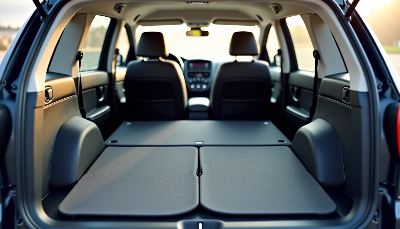 Intérieur de la Sandero Stepway avec siège arrière rabattu pour montrer le volume du coffre