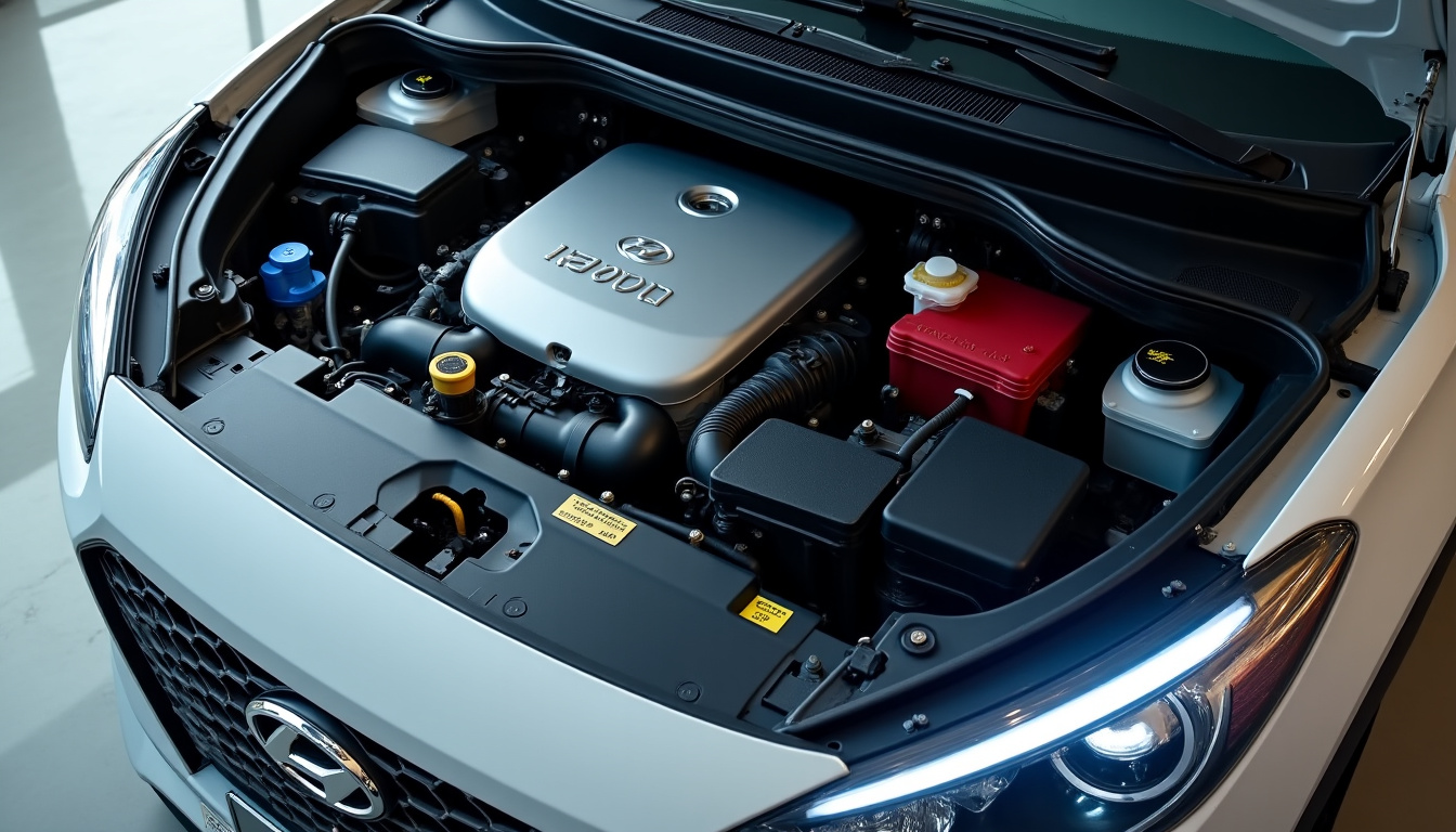 Photo du moteur hybride du Hyundai Tucson en vue de dessous le capot