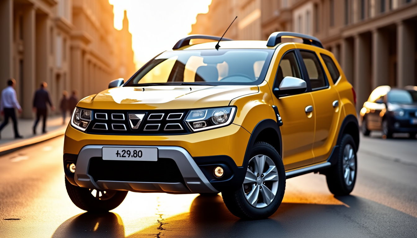 Vue de face et de trois quarts de la Dacia Sandero Stepway en couleur jaune ambré métallisé