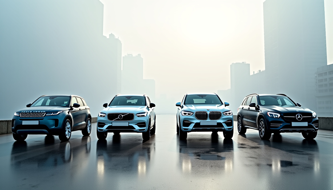 Comparaison visuelle du Range Rover Evoque avec ses concurrents directs: Volvo XC40, BMW X3 et Mercedes GLC