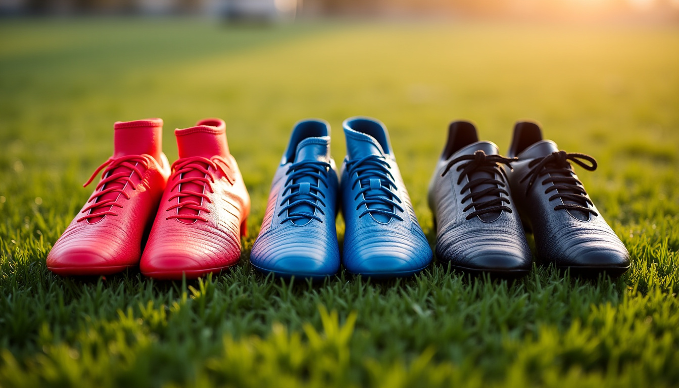 Comparaison visuelle entre adidas F50, Predator et Copa sur un fond vert de terrain