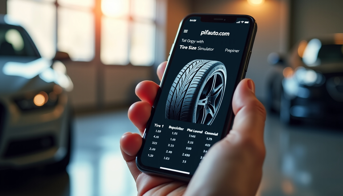 Conducteur utilisant le simulateur de dimension de pneus pifauto.com sur un écran mobile