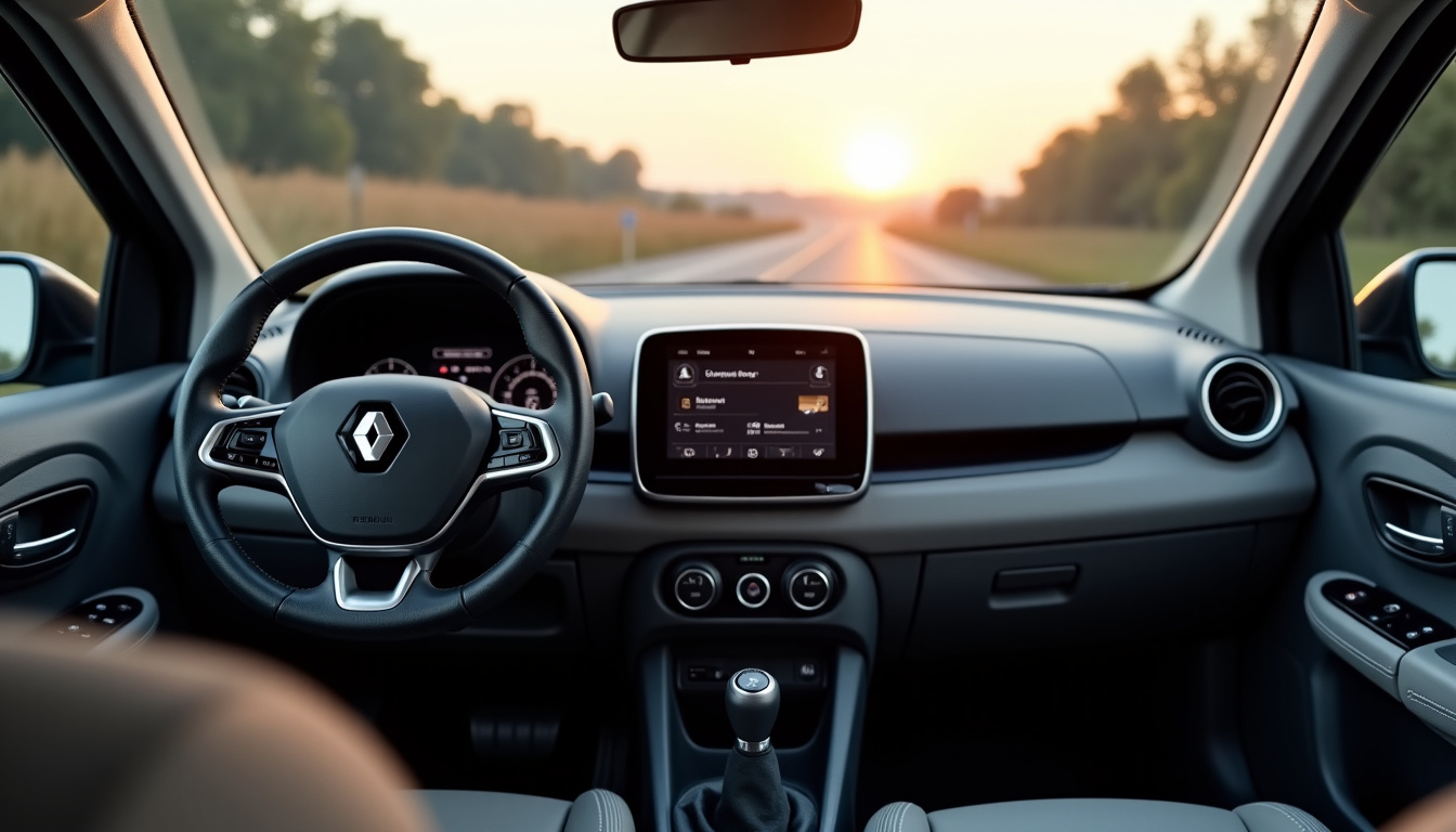 Intérieur de la Renault Clio 5, montrant le tableau de bord, l