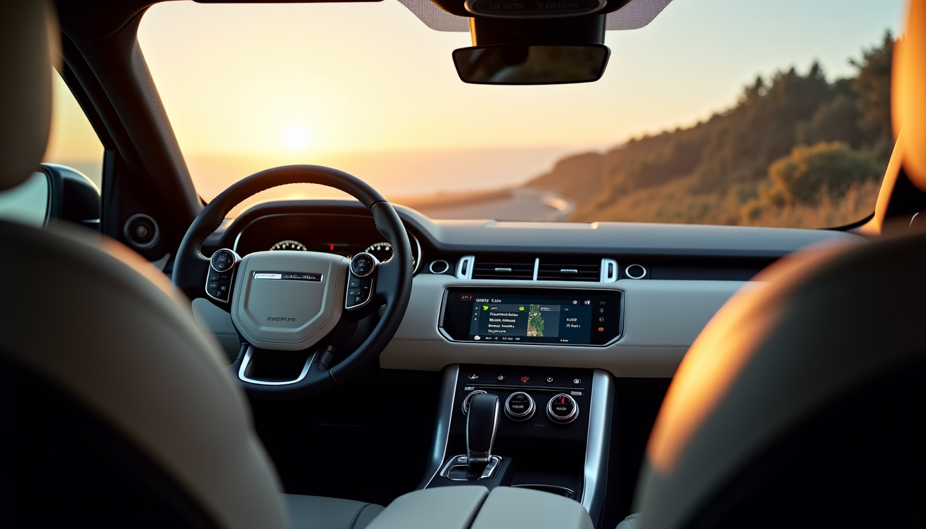 Intérieur du Range Rover Evoque montrant le tableau de bord numérique et le système d