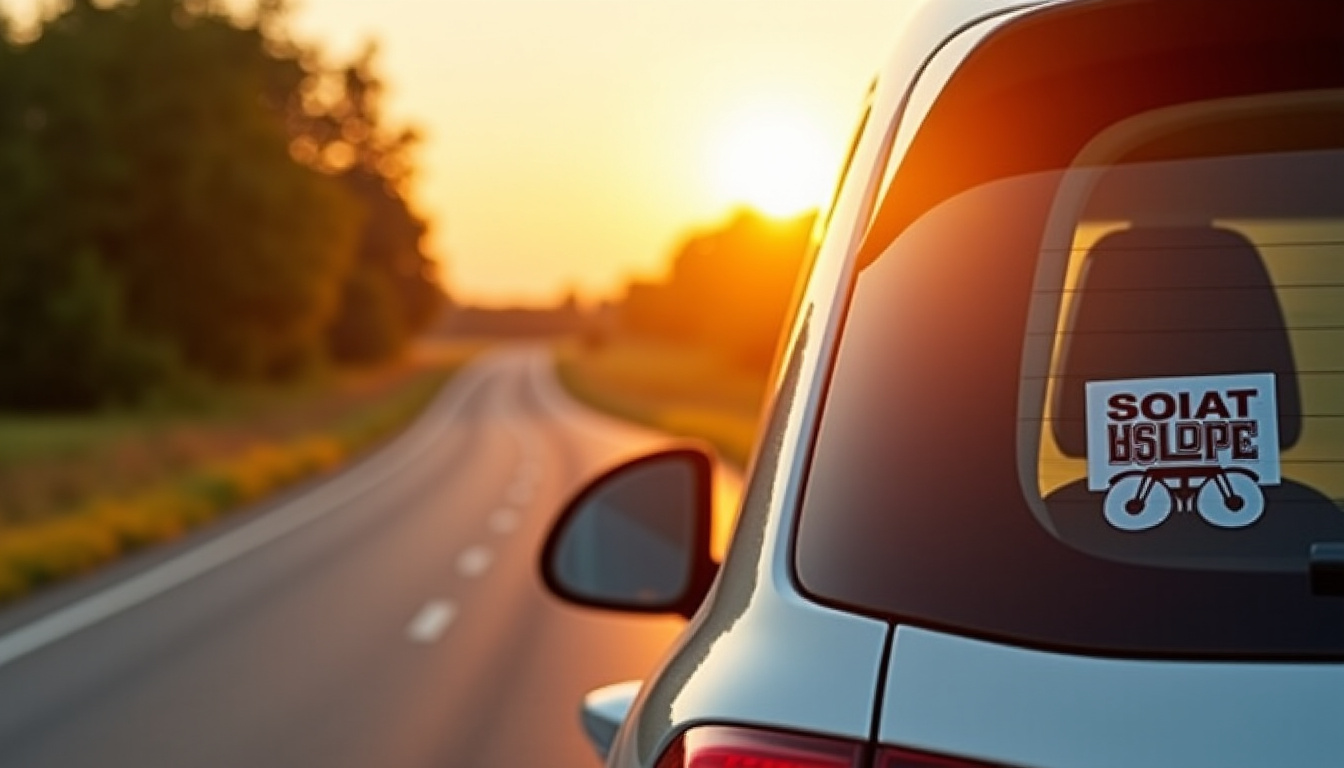 Véhicule avec autocollant « conduite accompagnée » en circulation