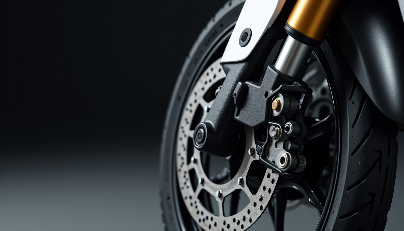 Vue rapprochée du système de freinage avant du Honda X-ADV 750 avec double disque et étriers